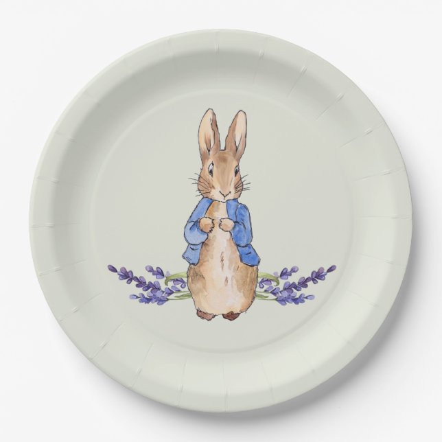 Prato De Papel Coelho clássico com lavanda  (Frente)