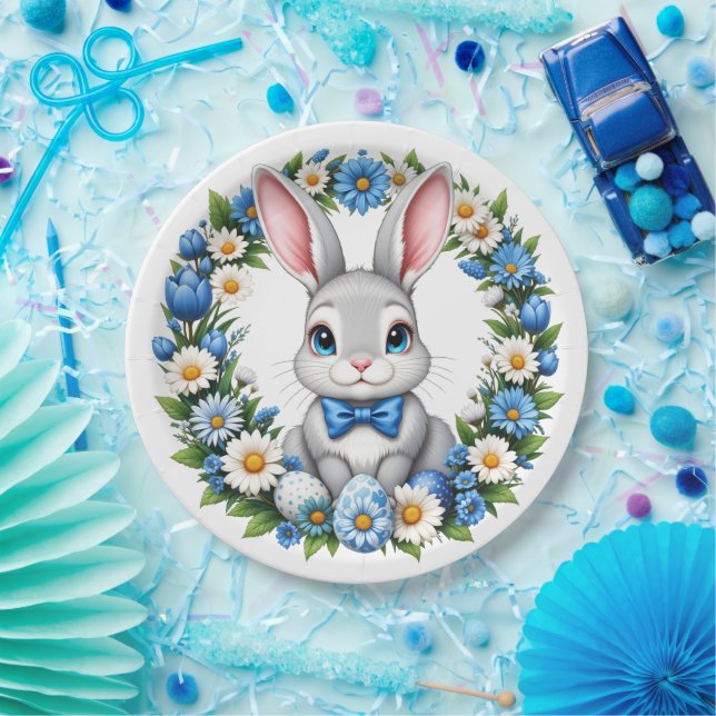 Prato De Papel Coelho da Páscoa Com Florais  (Festa)