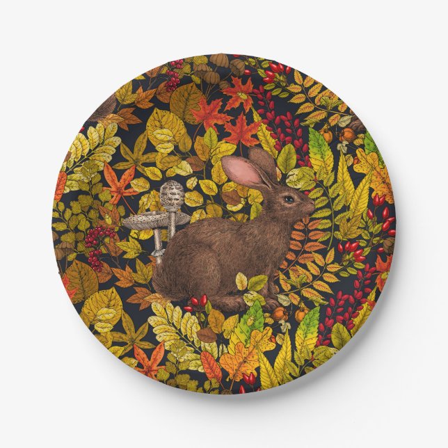 Prato De Papel Coelho do outono a preto (Frente)