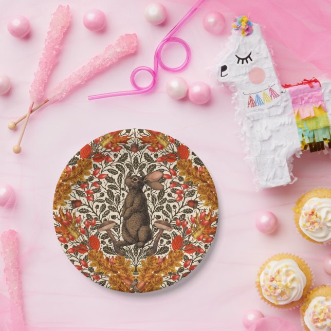 Prato De Papel Coelho do outono em branco (Festa)