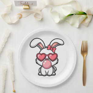 Prato De Papel Coelho Kawaii Divertido com Bolha de Chiclete