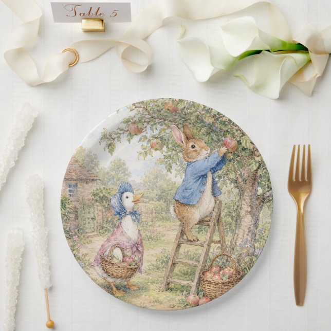 Prato De Papel Coelho Pato Clássico colhendo maçãs (Casamento)