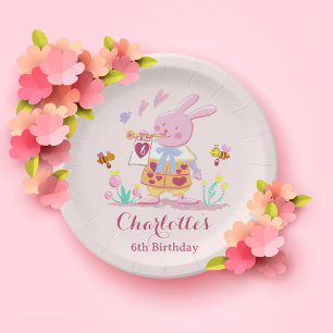 Prato De Papel Coelho rosa-d'água no aniversário de criança do ja