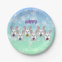 Prato De Papel Coelhos de Páscoa em Forma de Ovo