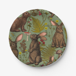 Prato De Papel Coelhos e flora florestal Placas de papel