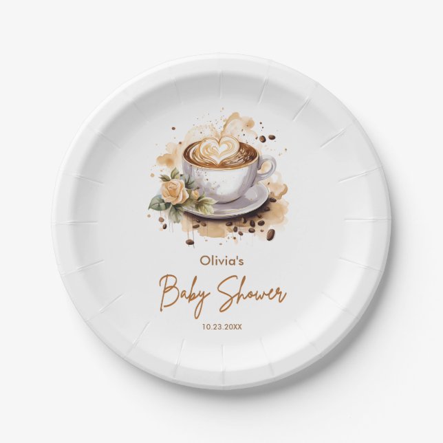 Prato De Papel Coffee A Baby is Brewing Baby Shower (Frente)