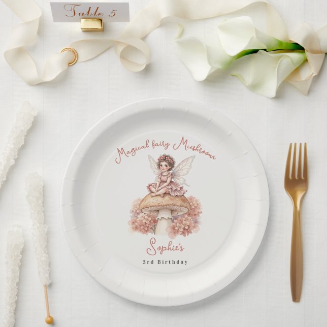 Prato De Papel Cogumelo Mágico Fada 3º aniversário  (Casamento)