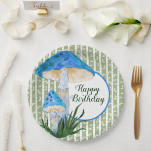 Prato De Papel Cogumelos Azuis no Aniversário de Aspen