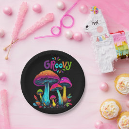 Prato De Papel Cogumelos Psicodélicos Coloridos-