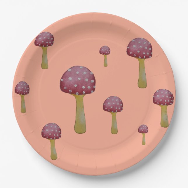 Prato De Papel Cogumelos vermelhos e brancos (Frente)