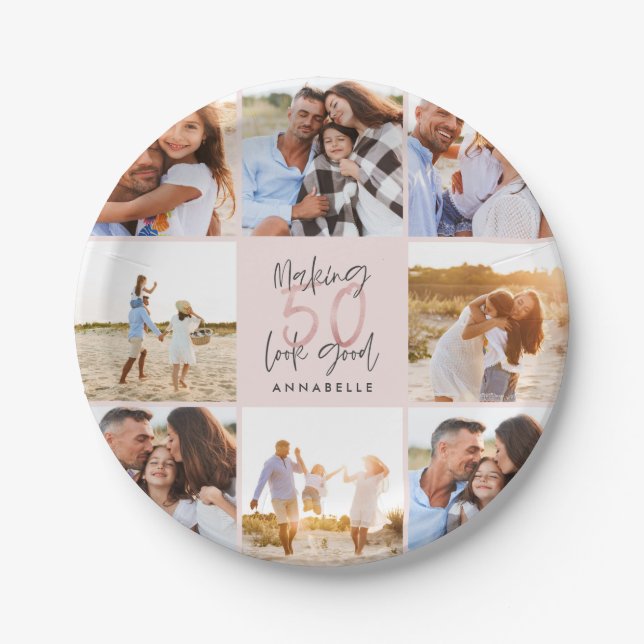 Prato De Papel Colagem de fotos brilhantes cor-de-rosa-rosa-50 an (Frente)