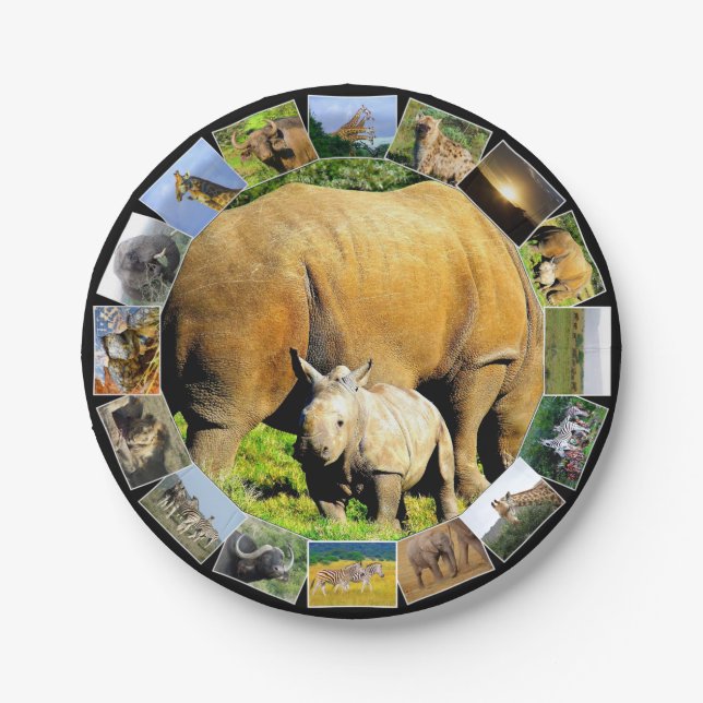 Prato De Papel Colagem Fotográfica Afro-Vida Selvagem Rhino Calf (Frente)