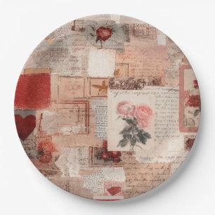 Prato De Papel Colagem Romântica de Rosa Vintage (2)