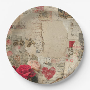 Prato De Papel Colagem Romântica de Rosa Vintage (4)