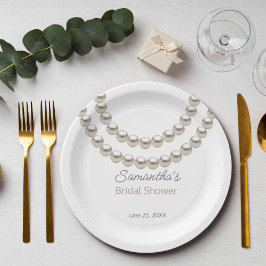 Prato De Papel Colar de Pérolas Chiques para Chá de Noiva