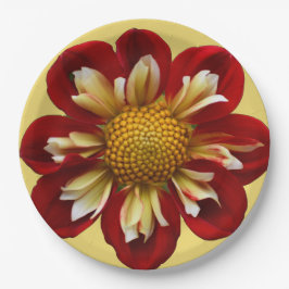 Prato De Papel Colarette Vermelho Dahlia em Floral Amarelo