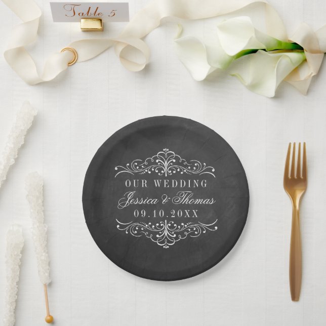 Prato De Papel Coleção de Casamentos de Chalkboard de Ornamentado (Casamento)