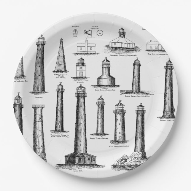Prato De Papel Coleção de Farol Vintage (Frente)