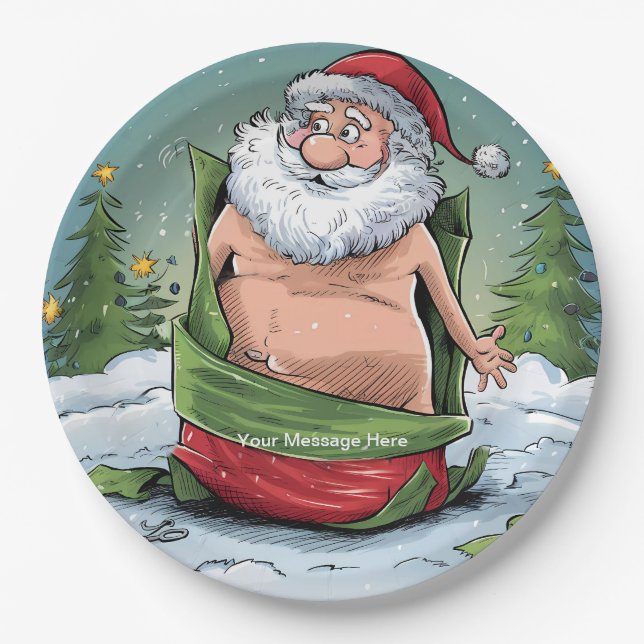 Prato De Papel Coleção de Natal Engraçado Papais noeis Sujos (Frente)