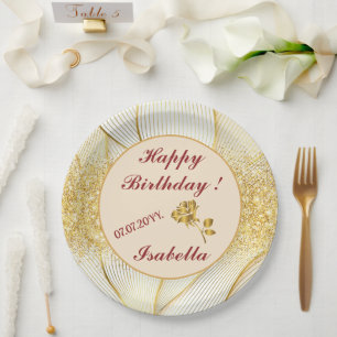 Prato De Papel Coleção Elegante Moderna Floral Dourada Linha Bran