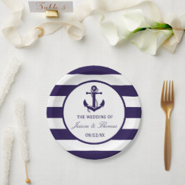 Prato De Papel Coleção Náutica de Casamentos com Stripe de Marinh