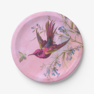 Prato De Papel Colibri vermelho rosado
