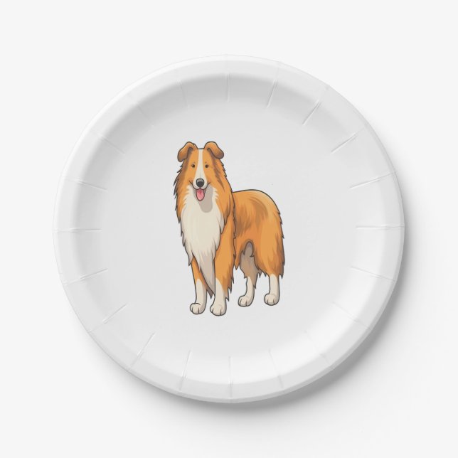 Prato De Papel Collie Áspero de Desenho Animado Feliz (Frente)