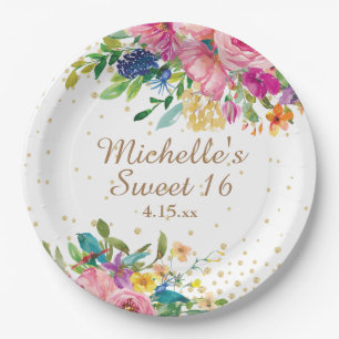 Prato De Papel Coloração d'água rosa Dourada floral doce 16