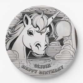 Prato De Papel Coloração de unicórnio personalizada em placa de p