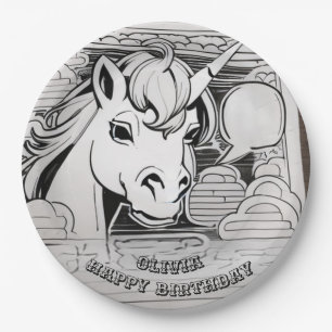 Prato De Papel Coloração de unicórnio personalizada em placa de p