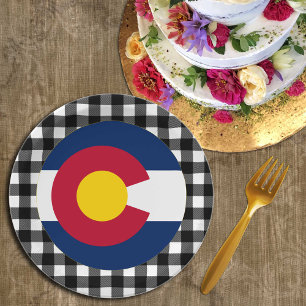 Prato De Papel Colorado Plate, xadrez de búfalos EUA e Colorado F