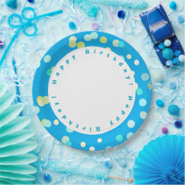 Prato De Papel Colorful Blue & Green Dots Boy Happy Birthday