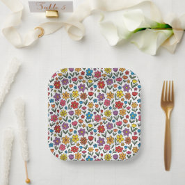 Prato De Papel Colorful Cute Spring Flowers Paper Plates