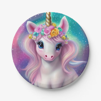Prato De Papel Colorful Fantasy Kawaii Unicorn