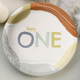 Prato De Papel Colorful Happy One First Birthday boy Paper Plate