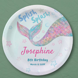 Prato De Papel Colorful Mermaid watercolor birthday