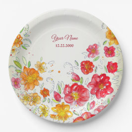 Prato De Papel Colorful Red Yellow Pink Floral Wedding Party