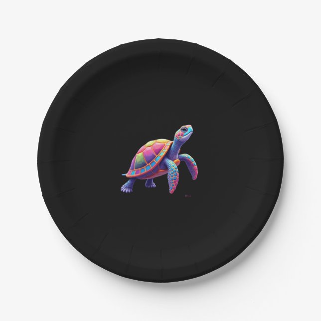 Prato De Papel Colorful Splash Eastern Box Turtle (4) (Frente)