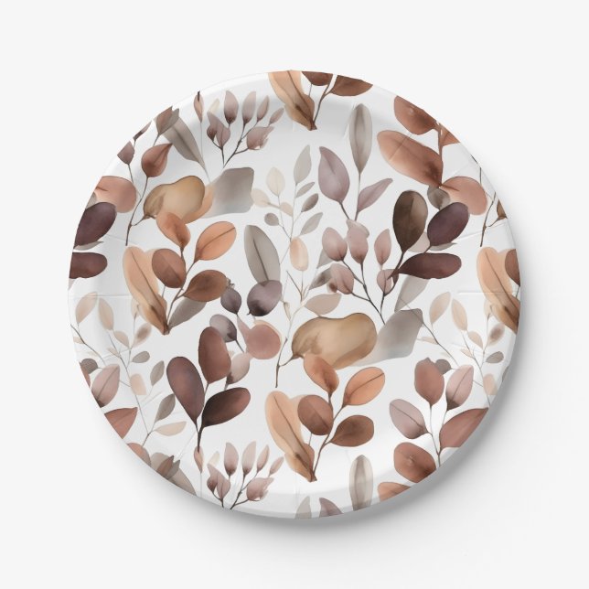 Prato De Papel Colorida Aquarela Eucalyptus Deixa Boho Russo (Frente)