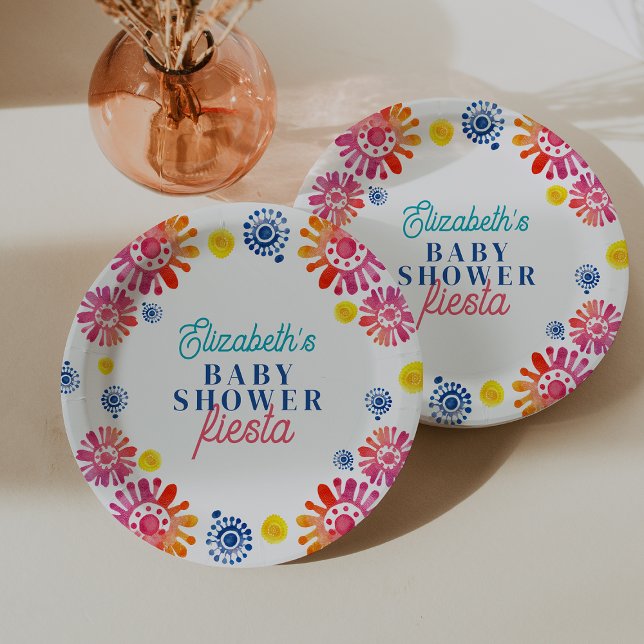Prato De Papel Colorida Chá de fraldas Fiesta Mexicana (Colorful Baby Shower Mexican Fiesta Paper Plates)