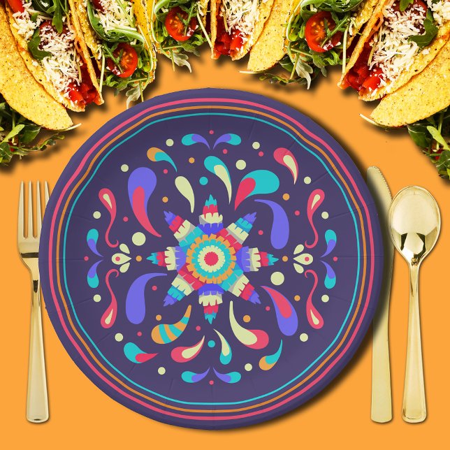 Prato De Papel Colorida Fiesta Blue (Colorful Fiesta Blue Paper Plates)