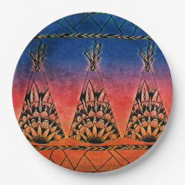 Prato De Papel Colorida Tribal Teepees Art Boho Design