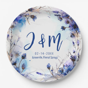 Prato De Papel 💍 com as iniciais Cornflower e Elegance Lavanda