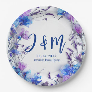 Prato De Papel 💍 com as iniciais Cornflower e Lavanda