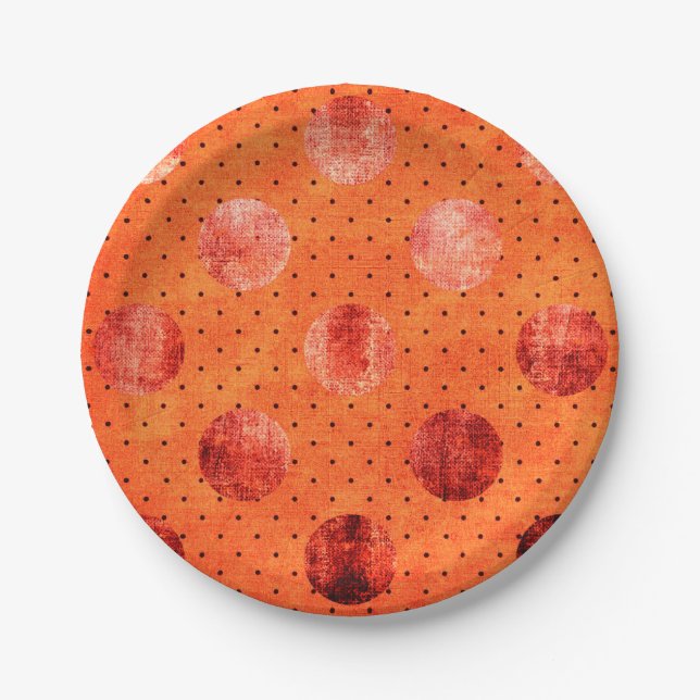 Prato de papel com bolinhas de cobre e laranja met (Frente)