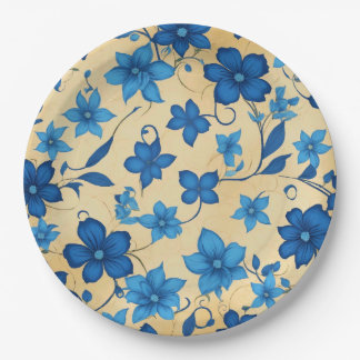 Prato de papel com desenho de flor azul 