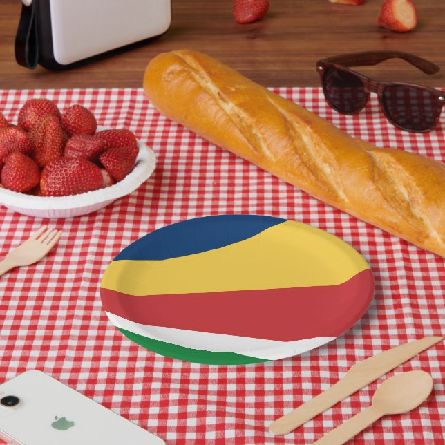 Prato de papel com design de cores das Seychelles (Piquenique)