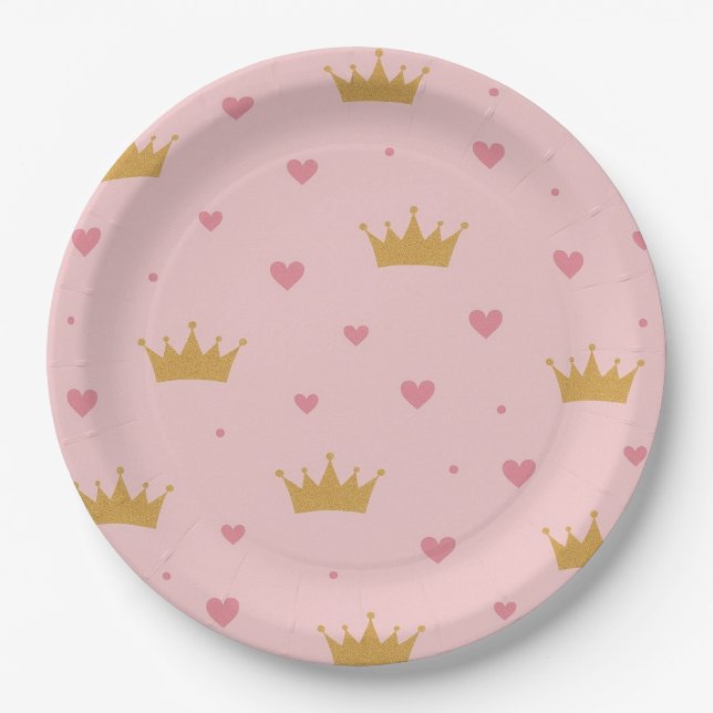 Prato de Papel com Estampa de Princesa Rosa e Dour (Frente)