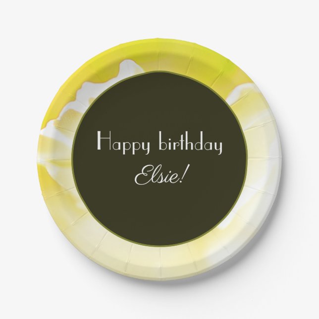 Prato de Papel com Estampa Floral Amarela (Frente)