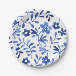 Prato de papel com estampa floral azul